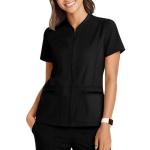 Oakgarden Women's Scrub Top Full Zip up Short Sleeve Nurse Shirts with 2 Zipper Pockets Jackets Lightweight Medical Uniform(Black,Small)