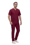 Monarch Uniforms Men's Scrub Set V-Neck Scrub Sets with Nine Large Pockets(Burgundy,Medium)