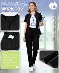 Oakgarden Women's Scrub Top Full Zip up Short Sleeve Nurse Shirts with 2 Zipper Pockets Jackets Lightweight Medical Uniform(Black,Small)
