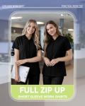 Oakgarden Women's Scrub Top Full Zip up Short Sleeve Nurse Shirts with 2 Zipper Pockets Jackets Lightweight Medical Uniform(Black,Small)