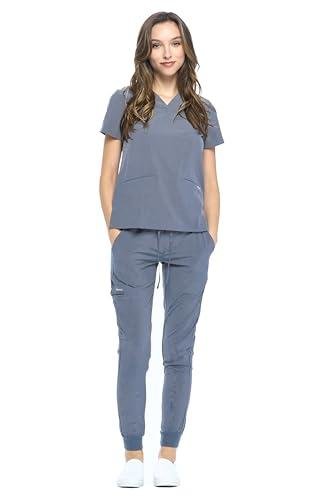 Unisex 4-Way Stretch Jogger Scrub Set - Pewter Gray