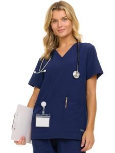 Nautica Womens Scrubs Tops, V-Neck Breathable Scrub Tops Women, 3 Pocket Stretch Fabric Scrubs for Women, Medical Scrub Shirt Navy