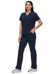 floralhue Scrubs for Women Set, Medical Women Scrubs, V-Neck Top and Straight Leg Pants with 11 Pockets (Relaxed Fit), Navy Blue, S