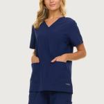 Nautica Womens Scrubs Tops, V-Neck Breathable Scrub Tops Women, 3 Pocket Stretch Fabric Scrubs for Women, Medical Scrub Shirt Navy