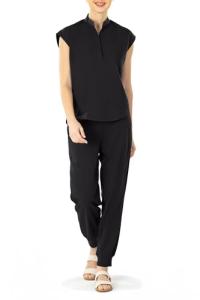 Bovchies Scrubs For Women Set - Stretch Stand Collar Scrub Top and Drawstring Jogger Pants