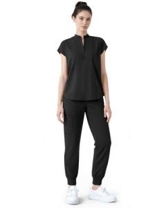 Sixriver Scrubs for Women Set,Soft Mock Collar Scrub Top & Jogger Scrub Pant,8 Pockets,Relaxed Fit Stretch Nurse Uniform Sets