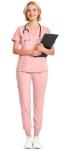 Eadflie Scrubs for Women Set - 8-Pocket V-Neck Scrub Uniform | Stretch Jogger Pants (Pink/M) | Medical Workwear for Nurses, Dentists, Pet Care