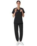 Leaddol Scrubs for Women Set, V-Neck Scrubs Top & Jogger Pants Medical Scrubs Set with 8 Pockets, Yoga Waistband Black S