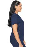 Med Couture V-Neck Scrub Top for Women with 4 Pockets, Rib-Knit Side Panel, and Shirttail Hem MC7459, Navy, Medium