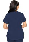 Med Couture V-Neck Scrub Top for Women with 4 Pockets, Rib-Knit Side Panel, and Shirttail Hem MC7459, Navy, Medium