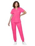Eadflie Scrubs for Women Medical Scrubs Set - V-Neck Top & Jogger Pants with 5 Pockets, Soft Stretch Woven fabric,Side splits - (Hot Pink/L)