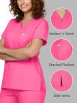 Eadflie Scrubs for Women Medical Scrubs Set - V-Neck Top & Jogger Pants with 5 Pockets, Soft Stretch Woven fabric,Side splits - (Hot Pink/L)