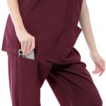 VICOGARD Scrubs Set for Women Medical Uniform–Stretch V-Neck Top & Straight Leg Pants with 9 Pockets for Nurse Workwear (Burgundy, L)