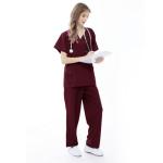 VICOGARD Scrubs Set for Women Medical Uniform–Stretch V-Neck Top & Straight Leg Pants with 9 Pockets for Nurse Workwear (Burgundy, L)