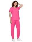 Eadflie Scrubs for Women Medical Scrubs Set - V-Neck Top & Jogger Pants with 5 Pockets, Soft Stretch Woven fabric,Side splits - (Hot Pink/L)