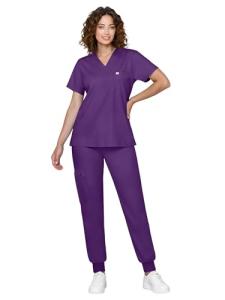 Eadflie Scrubs for Women Medical Scrubs Set - V-Neck Top & Jogger Pants with 5 Pockets, Soft Stretch Woven fabric,Side splits - (Purple/L)