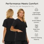 Nautica Womens Scrubs Tops, V-Neck Breathable Scrub Tops Women, 3 Pocket Stretch Fabric Scrubs for Women, Medical Scrub Shirt Black