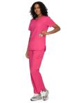 COZYFIT Scrubs for Women - Mock Wrap Top & Straight Leg Pants with 6 Pockets, Back Princess Seams, Soft Fabric Medical Scrubs Set Workwear for Women, Hot Pink, S