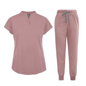 niaahinn Scrubs Set for Women Nurse Uniform Jogger Suit Stretch Top & Pants with Multi Pocket for Nurse Esthetician Workwear (Pink, Medium)