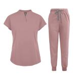 niaahinn Scrubs Set for Women Nurse Uniform Jogger Suit Stretch Top & Pants with Multi Pocket for Nurse Esthetician Workwear (Pink, Medium)