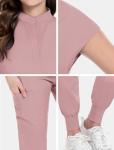niaahinn Scrubs Set for Women Nurse Uniform Jogger Suit Stretch Top & Pants with Multi Pocket for Nurse Esthetician Workwear (Pink, Medium)