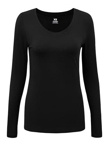 Underscrub Long Sleeve Women - Scoop Neck Scrubs Undershirt Soft Stretch Fitted Top, Black, M