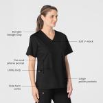 Wink WonderWORK Scrubs for Women, V-Neck Scrub Tops Black