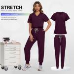 SOEDZUNG Women's Scrubs Set V-Neck Top & Stretch Pants, Breathable Nurse Uniform with Multiple Pockets for Nurses, Doctors, Medical Professionals(Red,S)