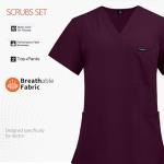 SOEDZUNG Women's Scrubs Set V-Neck Top & Stretch Pants, Breathable Nurse Uniform with Multiple Pockets for Nurses, Doctors, Medical Professionals(Red,S)