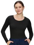 Underscrub Long Sleeve Women - Scoop Neck Scrubs Undershirt Soft Stretch Fitted Top, Black, M