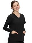 Underscrub Long Sleeve Women - Scoop Neck Scrubs Undershirt Soft Stretch Fitted Top, Black, M
