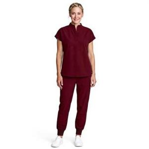 RAYGARD Scrubs for Women Set - Sleeveless Mandarin Collar Scrub Top & Jogger Pants with 7 Pockets for Nursing Medical Uniform (Burgundy, Large)