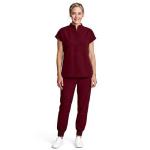 RAYGARD Scrubs for Women Set - Sleeveless Mandarin Collar Scrub Top & Jogger Pants with 7 Pockets for Nursing Medical Uniform (Burgundy, Large)