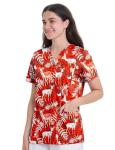YEZEX Scrub Tops for Women, V Neck Printed Scrub Tops, Medical Nursing Stretchy Shirts w/ 3 Pockets (Christmas Elk)