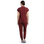 RAYGARD Scrubs for Women Set - Sleeveless Mandarin Collar Scrub Top & Jogger Pants with 7 Pockets for Nursing Medical Uniform (Burgundy, Large)