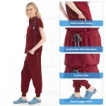 RAYGARD Scrubs for Women Set - Sleeveless Mandarin Collar Scrub Top & Jogger Pants with 7 Pockets for Nursing Medical Uniform (Burgundy, Large)