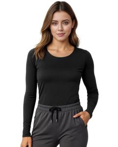 NY Threads Womens Under Scrub Slim Fit Long Sleeve T-Shirt Underscrub Comfort Tee, Large, Black