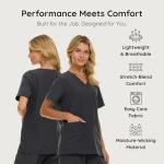 Nautica Womens Scrubs Tops, V-Neck Breathable Scrub Tops Women, 3 Pocket Stretch Fabric Scrubs for Women, Medical Scrub Shirt Charcoal