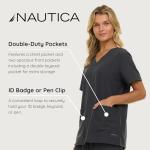 Nautica Womens Scrubs Tops, V-Neck Breathable Scrub Tops Women, 3 Pocket Stretch Fabric Scrubs for Women, Medical Scrub Shirt Charcoal