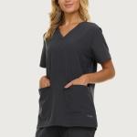 Nautica Womens Scrubs Tops, V-Neck Breathable Scrub Tops Women, 3 Pocket Stretch Fabric Scrubs for Women, Medical Scrub Shirt Charcoal