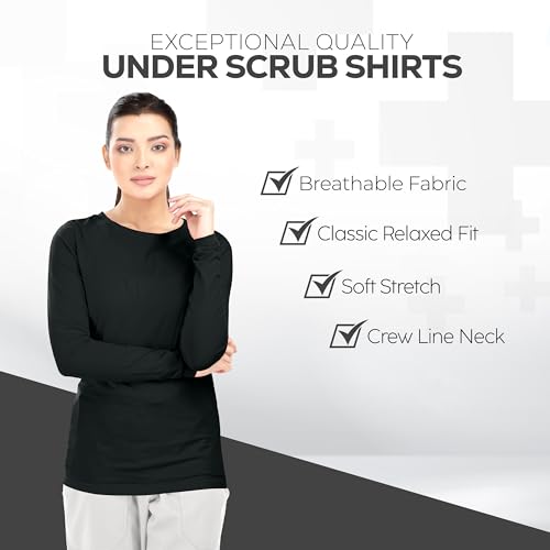 NY Threads Womens Under Scrub Slim Fit Long Sleeve T-Shirt Underscrub Comfort Tee, Large, Black