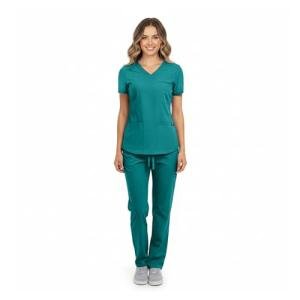 M&M SCRUBS Women's Cool Stretch V-Neck Cargo Scrub Set (True Hunter Green, X-Small)