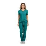 M&M SCRUBS Women's Cool Stretch V-Neck Cargo Scrub Set (True Hunter Green, X-Small)