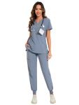 COZYFIT Scrubs for Women Set - Stretch V-Neck Scrub Top & Jogger Pant with 8 Pockets, Yoga Waistband, Anti Wrinkle, Slim Fit Women Scrubs - Grey, S