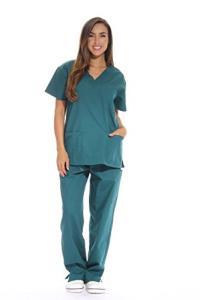 Just Love Women's Scrub Sets Six Pocket Medical Scrubs (V-Neck With Cargo Pant), Dark Green, Medium