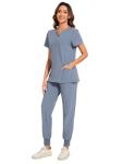COZYFIT Scrubs for Women Set - Stretch V-Neck Scrub Top & Jogger Pant with 8 Pockets, Yoga Waistband, Anti Wrinkle, Slim Fit Women Scrubs - Grey, S