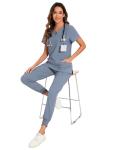 COZYFIT Scrubs for Women Set - Stretch V-Neck Scrub Top & Jogger Pant with 8 Pockets, Yoga Waistband, Anti Wrinkle, Slim Fit Women Scrubs - Grey, S