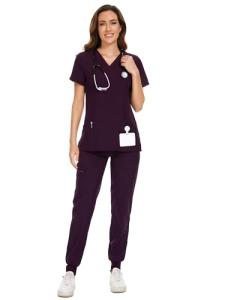 COZYFIT Scrubs for Women Set - Stretch V-Neck Scrub Top & Jogger Pant with 8 Pockets, Yoga Waistband, Anti Wrinkle, Slim Fit Women Scrubs