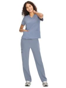 COZYFIT Scrubs for Women Set Medical Uniform - V-Neck Top & Straight Leg Pants with 9 Pockets, Unisex Workwear COZY SCRUBS, Rock Grey, M
