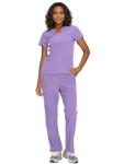 floralhue Scrubs for Women, V-Neck Scrubs Top & Cargo Pants with 12 Pockets, Yoga Waistband, 4 Way Stretch, Light Purple, XL